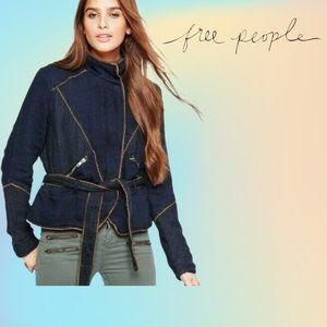 Free People Double Cloth Twill Wrap Jacket In Navy Sz XS